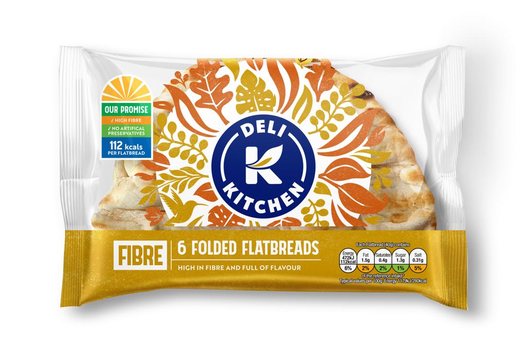 Deli Kitchen 6 High Fibre Folded Flatbreads in Packaging - WhiteBG v2
