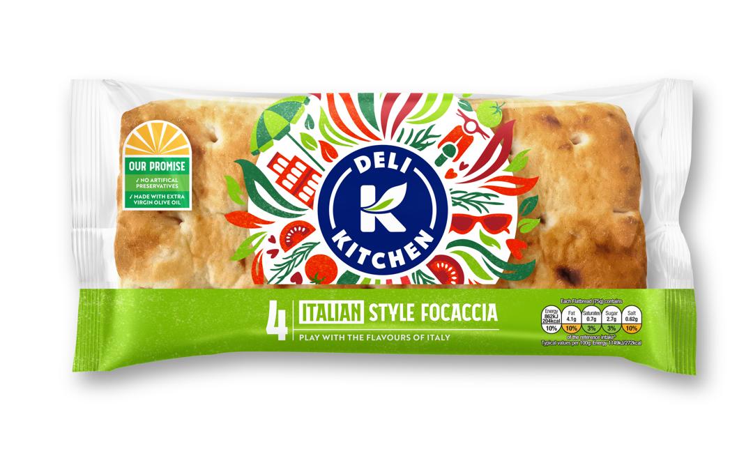Deli Kitchen 4 Italian Style Focaccia Sliced in packaging
